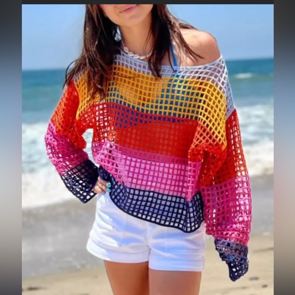Anthropologie Maeve Yellow and Blue Crochet Top